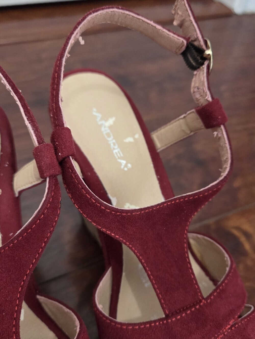 ANDREA Red Microsuede Cork Platform Wedge Sandals with Ankle Straps Size 7 - Picture 5 of 10